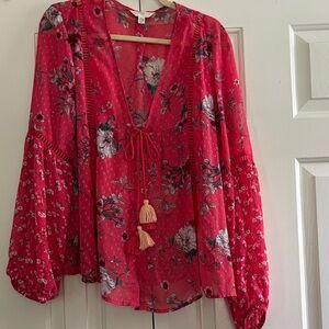 Time and Tru Tie Front Blouse with Long Sleeves